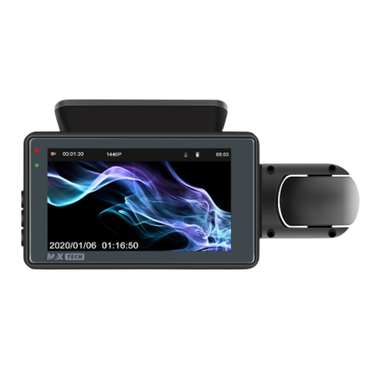 Camera DVR auto lentila frontala si interioara, MaxTech®, 2K 1440P, ecran 3.0 inch IPS, inregistrare in bucla, Slot card SD, G-senzor, Night vision, filmare zi si noapte