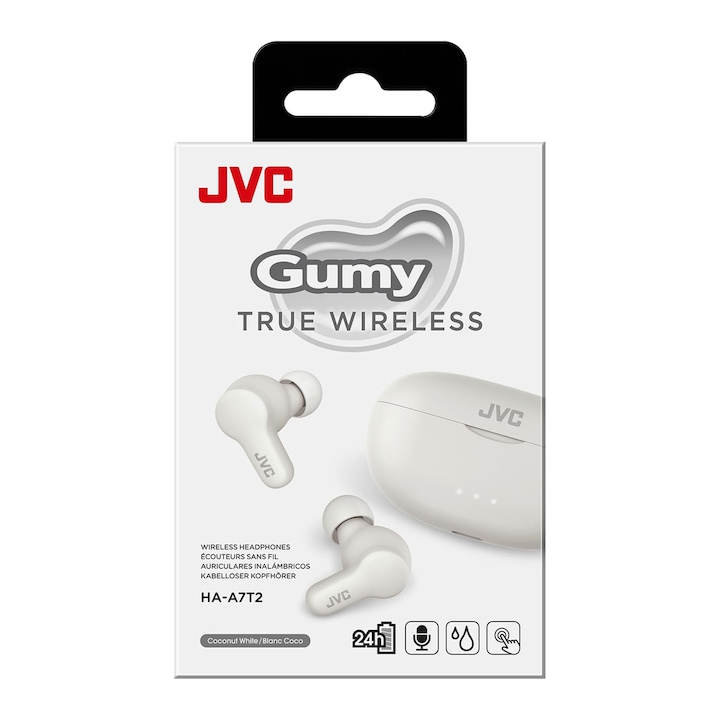 Аудио слушалки In Ear JVC, HA-A7T2, Bluetooth, Микрофон, Автономия 24 часа, Бял