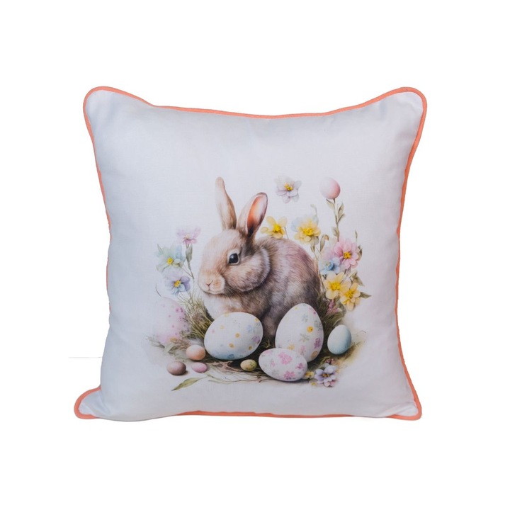 Húsvéti dekoratív párnahuzat, 100% poliészter, 45x45 cm, Speciális ágynemű, Nyúl F05