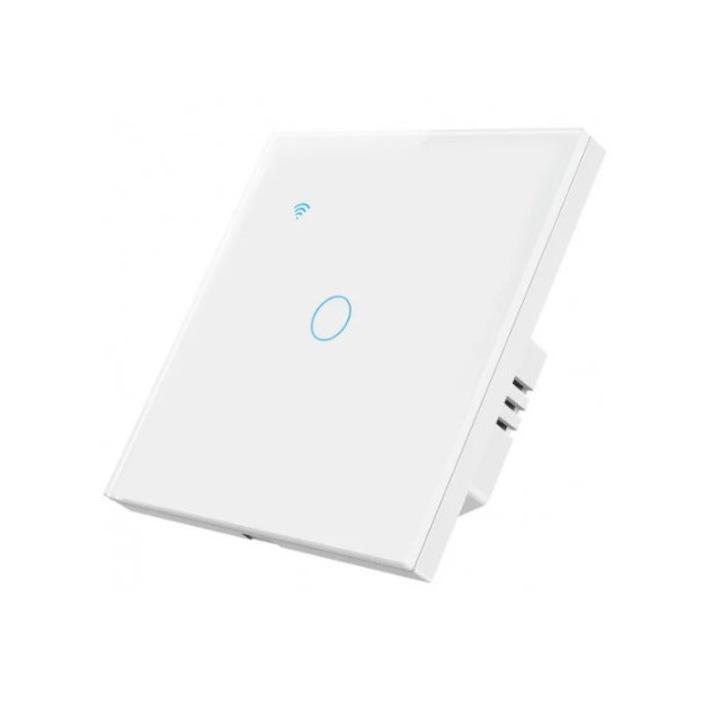 SIKS Intelligens érintőkapcsoló, Wi-Fi, vezeték nélküli internetkapcsolattal működik, 1 kapcsolós, üveg,, App-kompatibilis, Tuya, Life Smart, Amazon Alexa, Google Assistant, Fehér