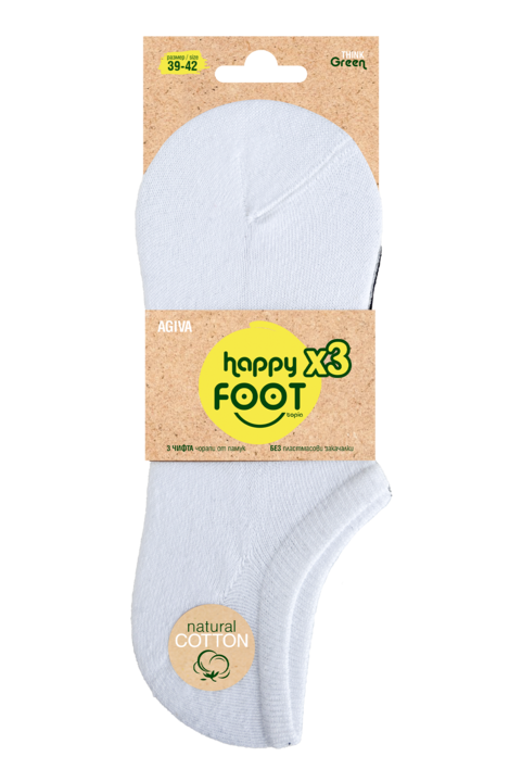Комплект къси дамски чорапи Agiva Happy Foottopia, памук, бяло, черно, сиво, 3 бр., Бял