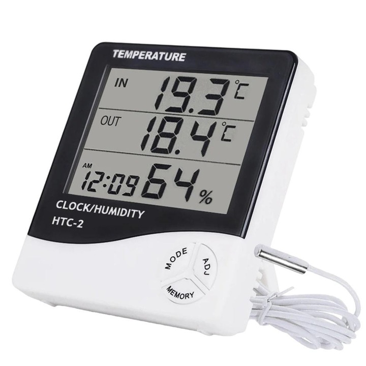 Термометър, Roleader, ABS, LCD дисплей, Бял/Черен