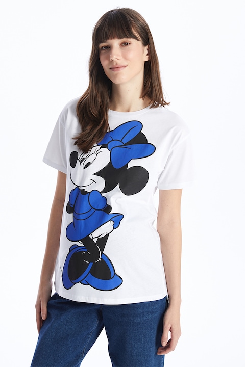 LC WAIKIKI, Tricou cu imprimeu Minnie Mouse, Alb/Albastru royal/Negru