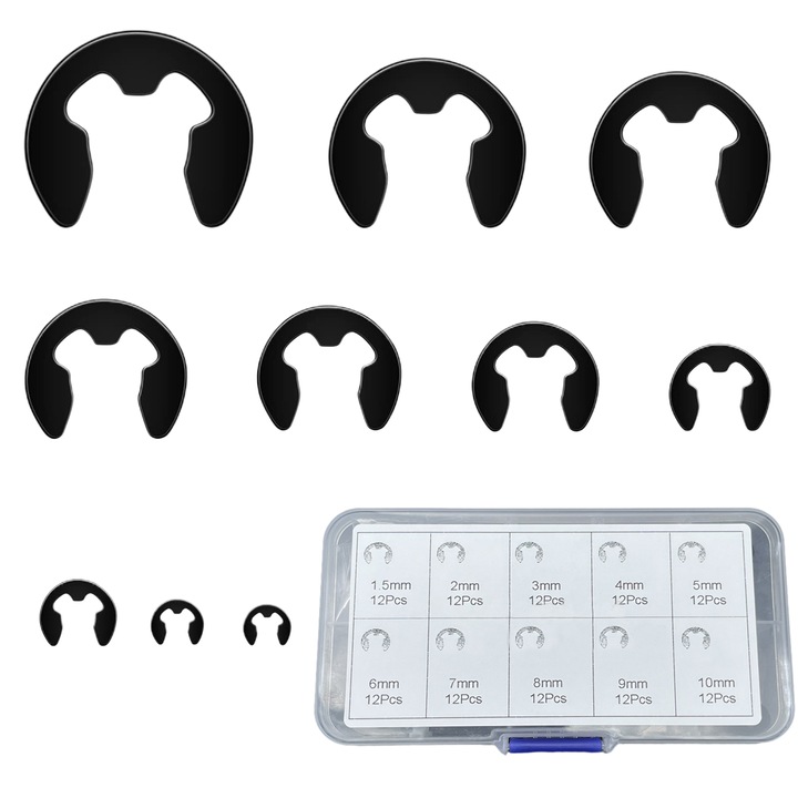 120 db E-clip biztonsági gyűrű készlet, Tovbmup, rozsdamentes acél, M1.5-M10