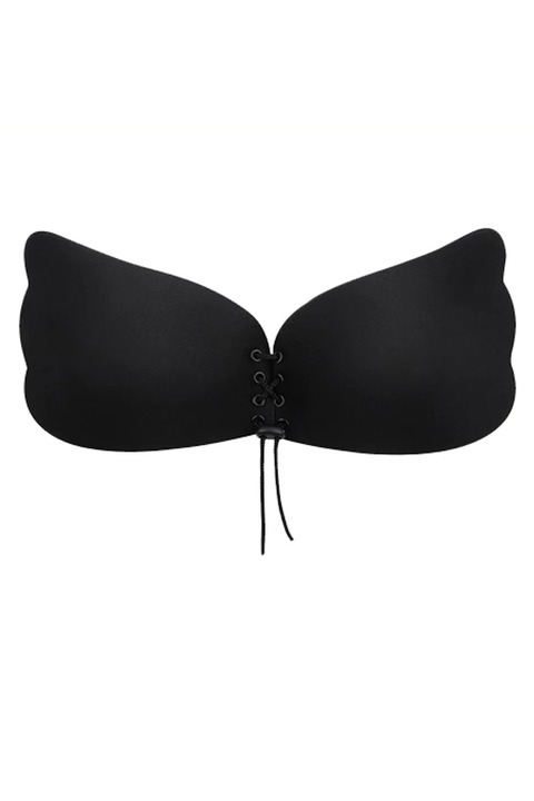 Sutien negru cu push up fara bretele fara spate, reutilizabil si autoadeziv, cupa c, Toulifly