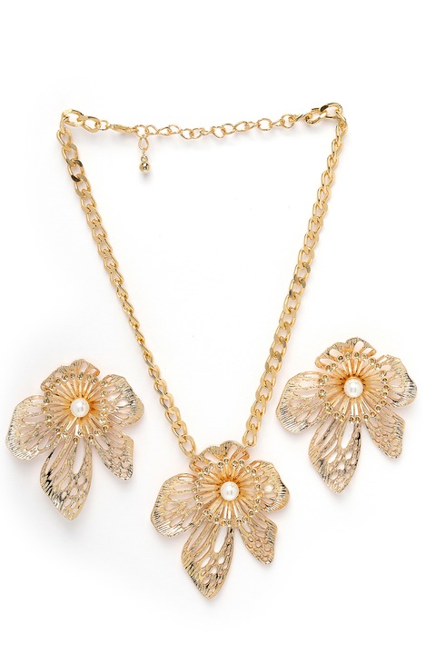 Avant-Garde Paris, Set de colier si cercei in forma de floare, Auriu