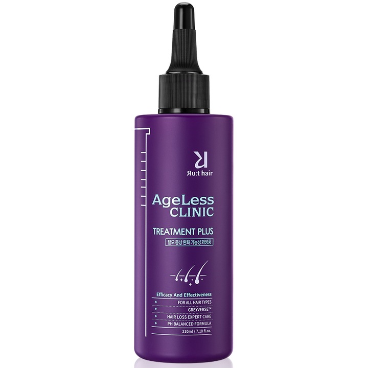 Tratament impotriva caderii parului, cu efect de repigmentare a firelor albe, Rut hair Ageless Clinic Treatment Plus, 210 ml