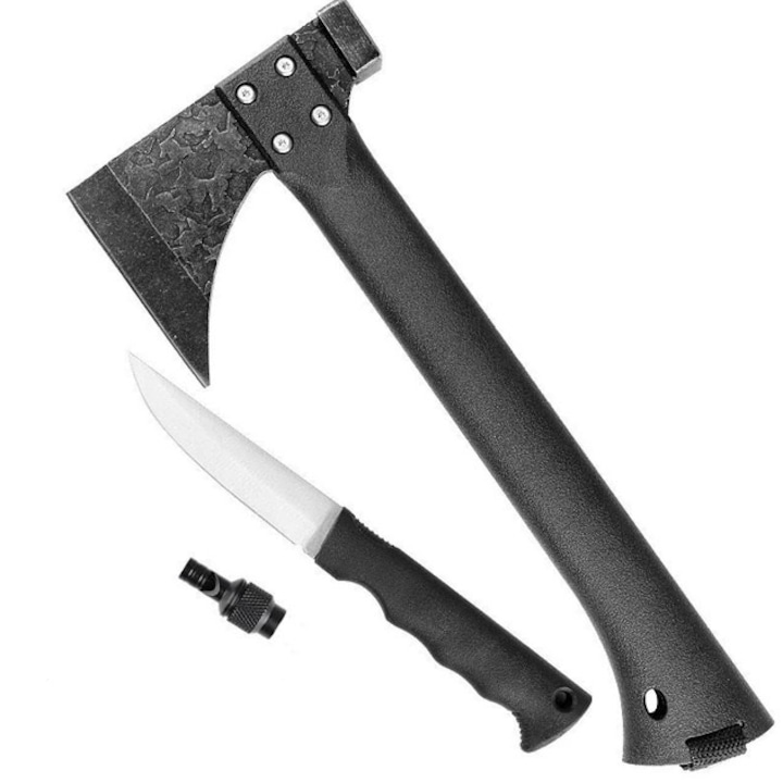ALC™ Campy® Black Composite Survival Axe könnyen használható hosszú nyél, kés és síp