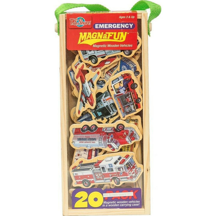 Set 23 piese magnetice din lemn, cu ilustratii grafice, Montessori, mijloace de transport, SALLMA®