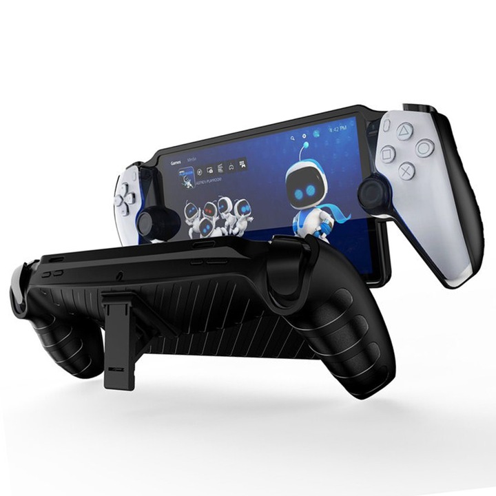 Szilikon védőburkolat állvánnyal PlayStation Portal-hoz, OPTIM SOLUTION, átfogó védelem, ütésállóság, stílusos, ergonomikus hullámos kialakítás, biztonságos markolat, fekete