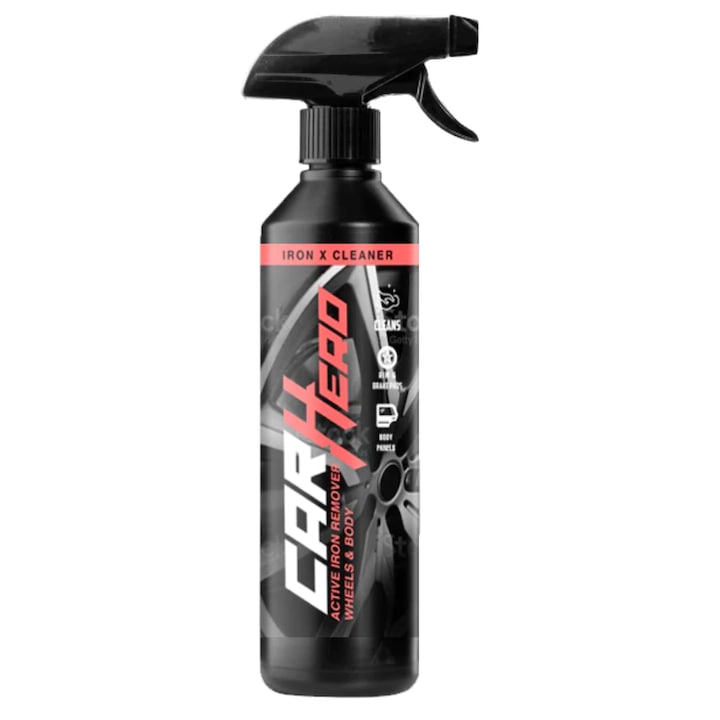 Solutie curatat Jante Aluminiu, Aliaj si Otel + Caroserie - Iron X Cleaner, Car Hero, Decontaminare Rapida, Detailing Auto, 500ml