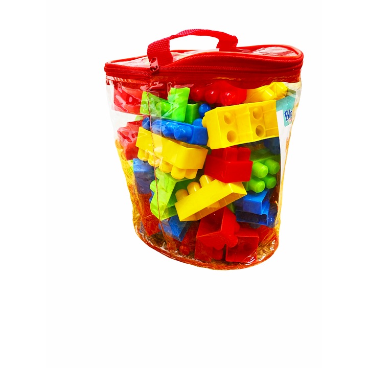 Set Cuburi de Construit in saculet cu fermoar, Multicolor, Diversitate de Forme si Structuri de Constructii, 68 Piese
