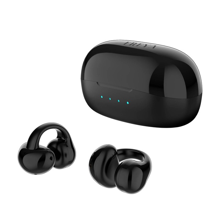 Bluetooth слушалки, безжични, Freya TuneFlex ClipOn, Bluetooth 5.3, сензорно управление, за спорт, използване 5-6 часа, черни