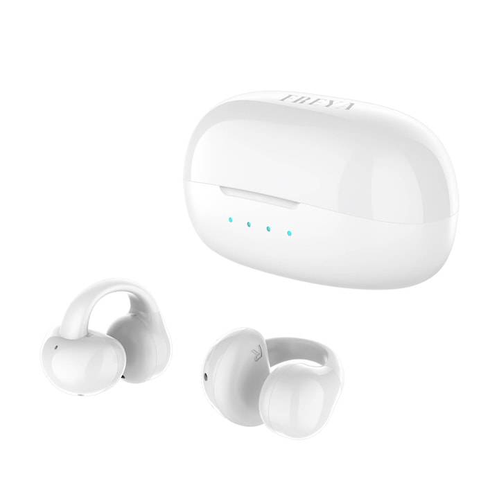 Bluetooth слушалки, безжични, Freya TuneFlex ClipOn, Bluetooth 5.3, сензорно управление, за спорт, използване 5-6 часа, бели