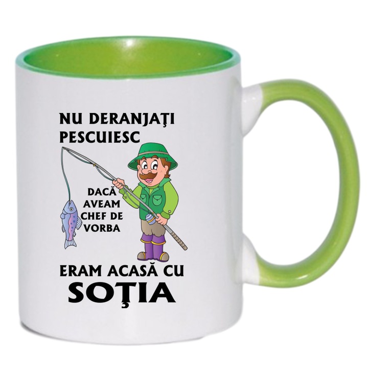 Cana personalizata cu interior colorat, verde ”Pentru cel mai bun Pescar”, 380 ml
