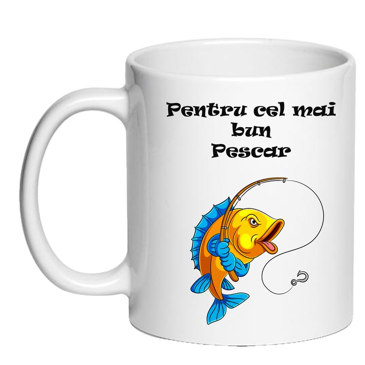 Cana personalizata cu interior colorat, alb ”Pentru cel mai bun Pescar”, 380 ml
