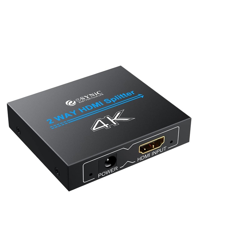 HDMI elosztó adapter, eSynic, 4K, 2 monitor és 3D támogatás