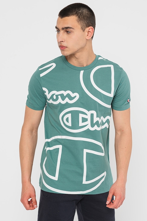 Champion, Tricou din bumbac cu imprimeu logo Easy, Verde persan