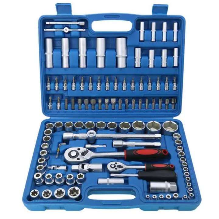 108 darabos készlet, coshop®, cső alakú, 6 króm sarokban racsnival és adapterekkel, 1/2" - 1/4"