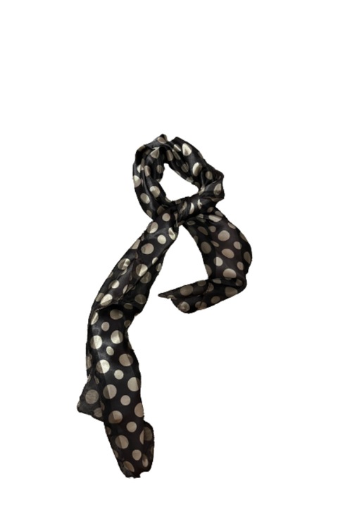 Esarfa satinata, imprimeu buline, negru-cream