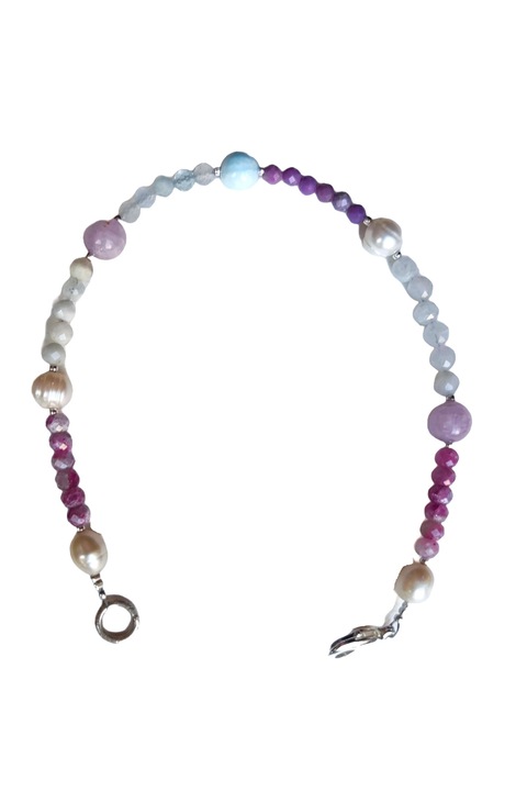 Bratara de Luxe3, Perle Morganit Turmalina Acvamarin, Multicolor, 17 cm