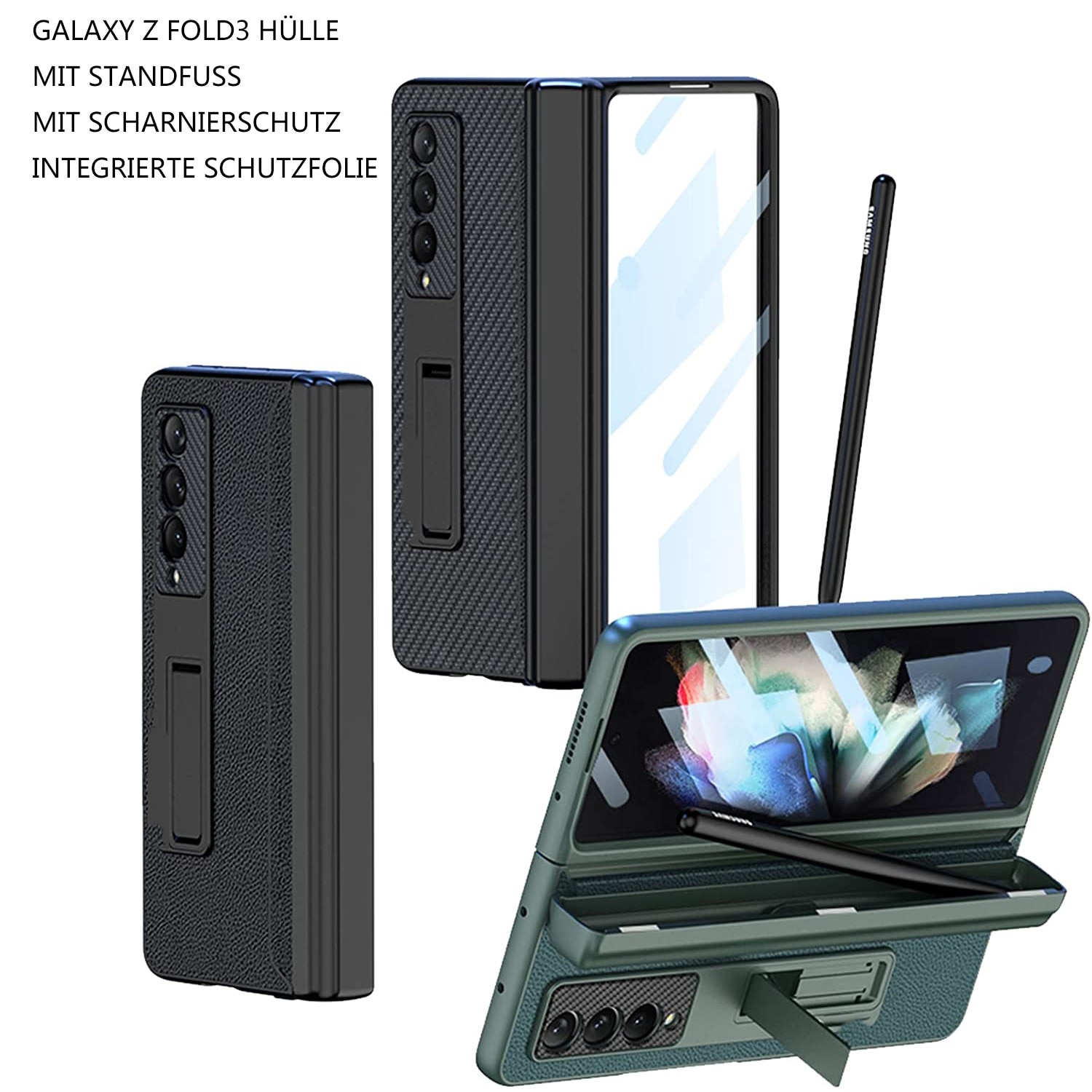 Husa pentru Samsung Galaxy Z Fold 3 5G cu slot S Pen, ZmdecQna, Policarbonat/Piele, Roz