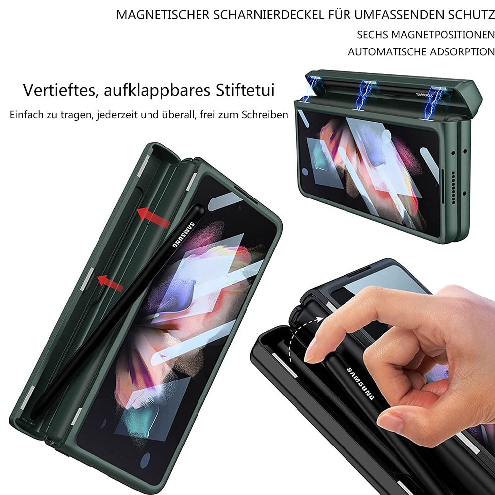 Husa pentru Samsung Galaxy Z Fold 3 5G cu slot S Pen, ZmdecQna, Policarbonat/Piele, Roz