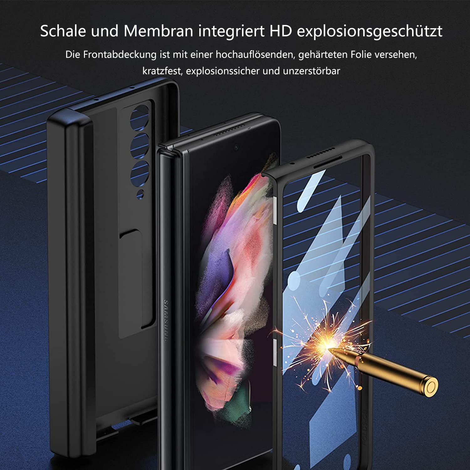 Husa pentru Samsung Galaxy Z Fold 3 5G cu slot S Pen, ZmdecQna, Policarbonat/Piele, Roz