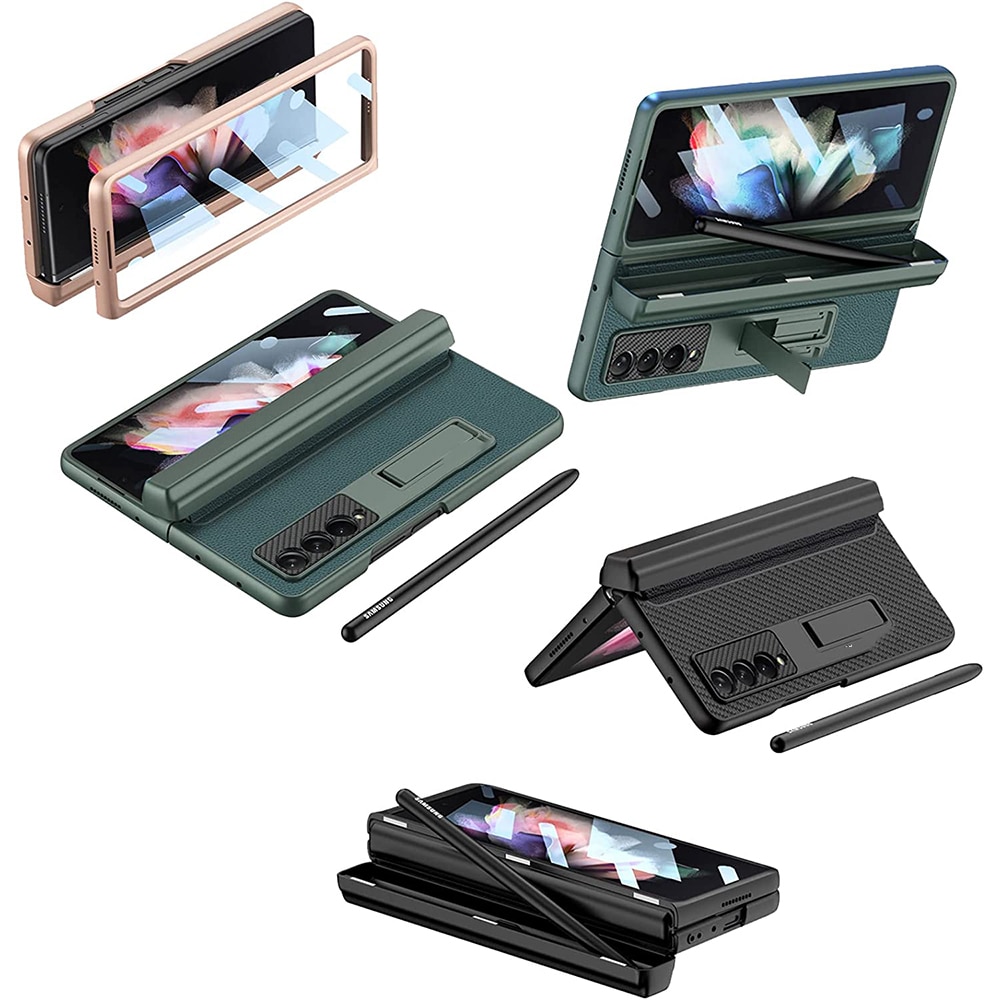 Husa pentru Samsung Galaxy Z Fold 3 5G cu slot S Pen, ZmdecQna, Policarbonat/Piele, Roz
