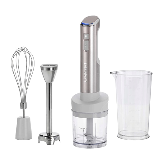 Mixer vertical fara fir 3 in 1 Cuisinart RHB100E, fara PFOA, bol de preparare 0.8L, mini-chopper si tel incluse, incarcare USB, autonomie 20 de minute, Argintiu