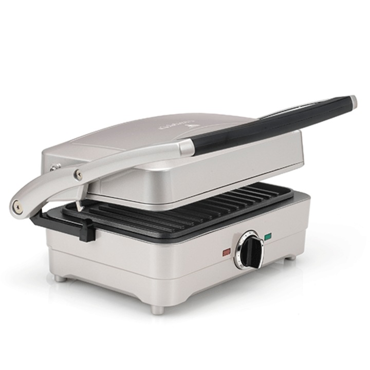 Електрическа скара 3 в 1 Cuisinart GRSM3E, 1000W, Без PFOA, Сваляеми незалепващи плочи за скара, гофрети и палачинки, Регулируема температура до 210°C, Сребрист