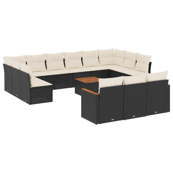 Set mobilier de gradina cu perne, vidaXL, 14 piese, negru, poliratan, 70.76 kg 3226462