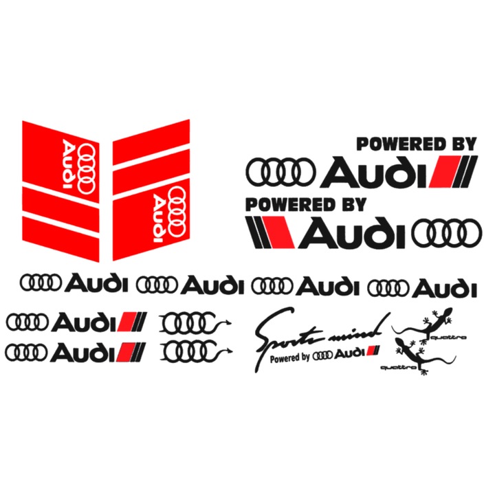 Set 15 stickere Audi, negru cu rosu