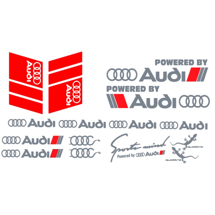 Set 15 stickere Audi, gri cu rosu