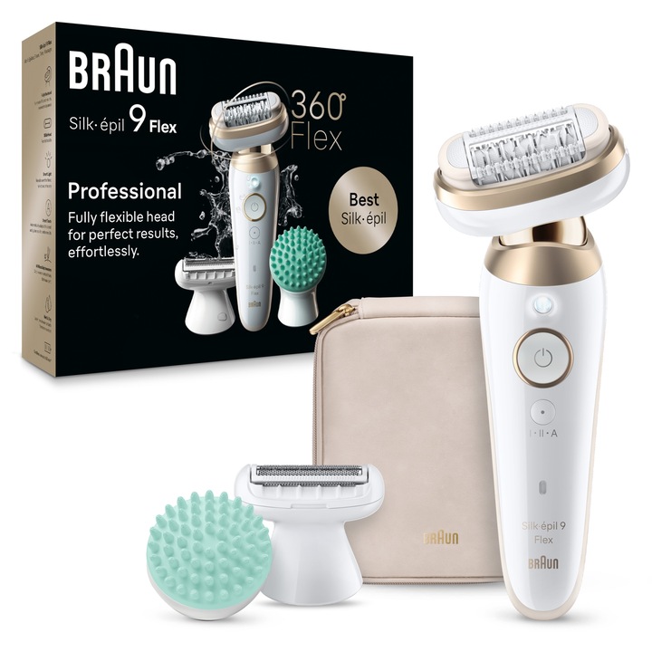 Braun Silk·épil 9 Flex, Epilátor az Egyszerű Szőrtelenítéshez, 9-071 3D, Fehér/arany