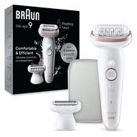 Epilator Braun Silk-épil 9 9-030 Wet & Dry, MicroGrip, Smart Light, 2 viteze, 40 pensete, Geanta de voiaj, Alb/Bronz