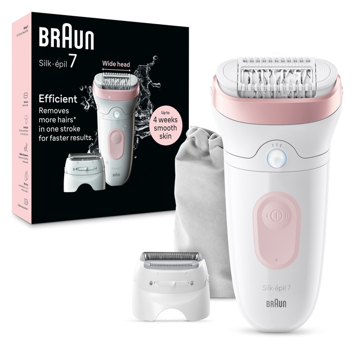 Braun Silk·épil 7, Епилатор за лесно обезкосмяване, 7-030, бял/фламинго розов