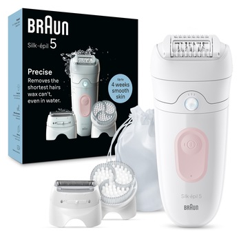 Epilator Braun Silk-épil 5 5-060, Wet&Dry, MicroGrip, SmartLight, 28 pensete, saculet de voiaj, roz