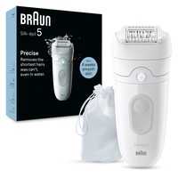 Epilator Braun Silk-épil 5 5-011 Wet & Dry, MicroGrip, Smart Light, 28 de pensete, 2 viteze, Alb/Gri