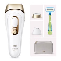 Epilator IPL Braun Silk-expert PRO 5 PL5152, SkinPro 2.0, 400.000 impulsuri, 10 niveluri de intensitate, 125 impulsuri pe minut, 2 capete de precizie, alb/auriu