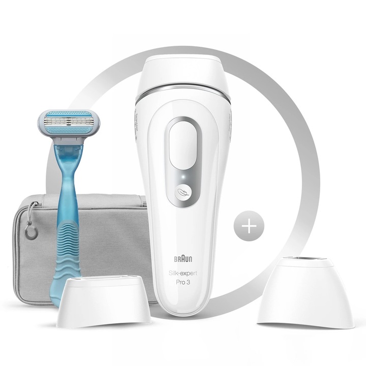 Фотоепилатор Braun IPL Silk expert Pro 3, Обезкосмяване с домашно лечение, Тоалетни принадлежности, 2 глави, PL3122