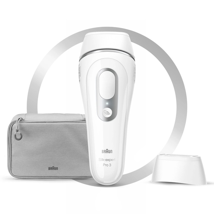 IPL епилатор Braun Silk-expert PRO 3 PL3020, SensoAdapt, 300 000 импулса, 3 нива на интензивност, 2 глави, Бял