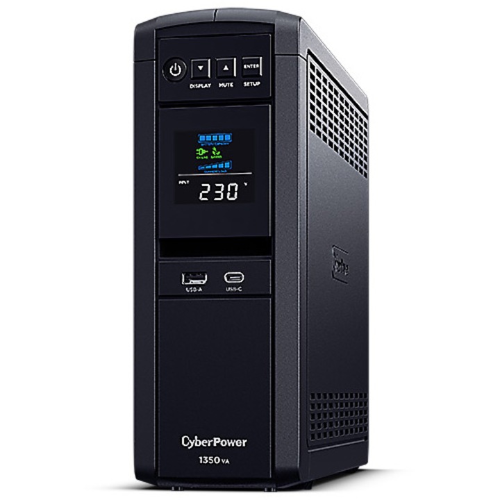 UPS CyberPower PFC Sinewave CP1350EPFCLCD, 1350VA/810W, 6 Prize Schuko, Color LCD Display, AVR, GreenPower UPS™ Bypass Technology