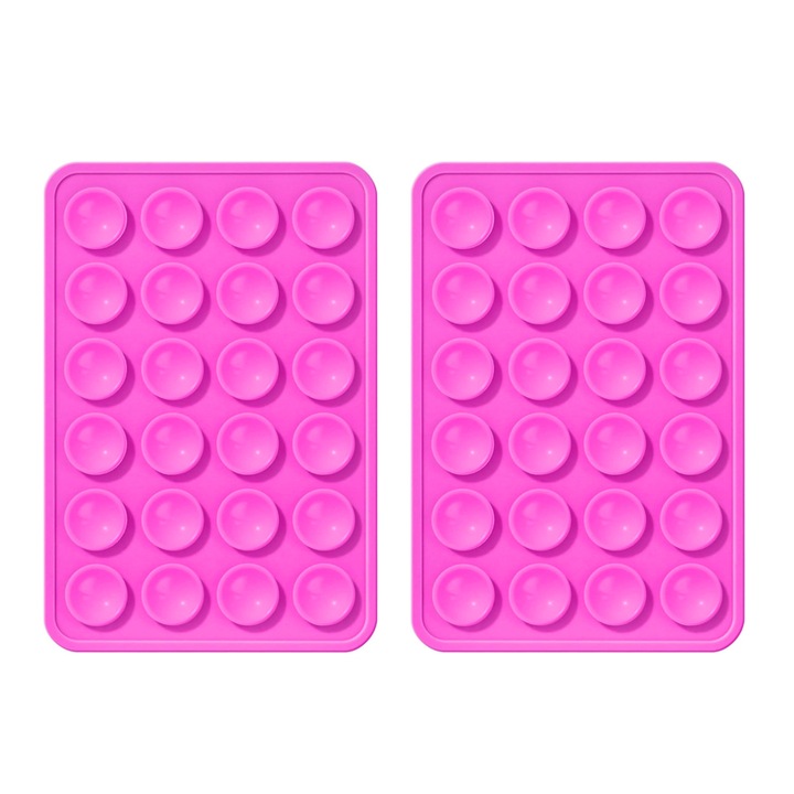 Set 2 suporturi telefon, Ventuza, Silicon, 80x55x3mm, Roz