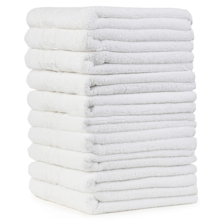 Set 12 Prosoape hoteliere, 50x90 cm, 100% bumbac pakistanez, 500 gr./mp, model greek border, alb