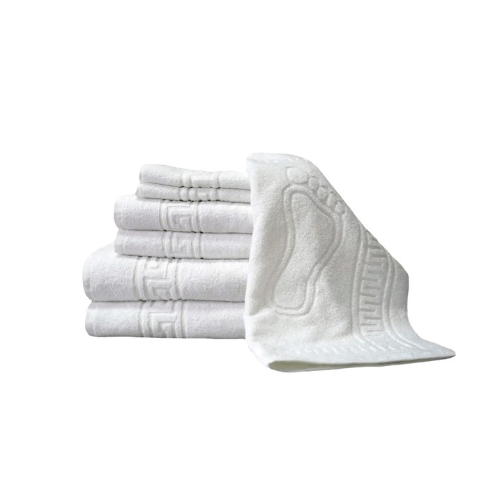 Комплект от 7 хотелски кърпи, 100% пакистански памук, гръцки бордюр, бяло