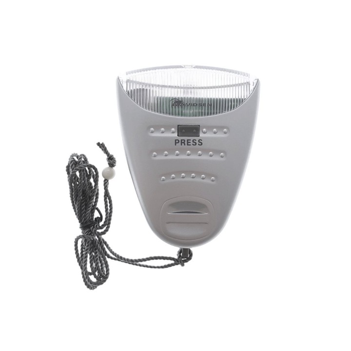 Alarma personala Advidsen, zgomot 95dB, snur anti pierdere, lanterna LED, lungime snur 50cm, 7x5x5x1.5cm, Alb