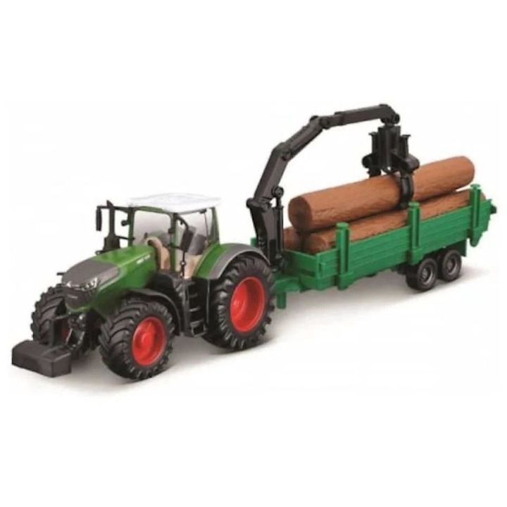 Tractor cu transportor de lemn BBurago Fendt 1050 Vario, metal, pentru copii peste 3 ani