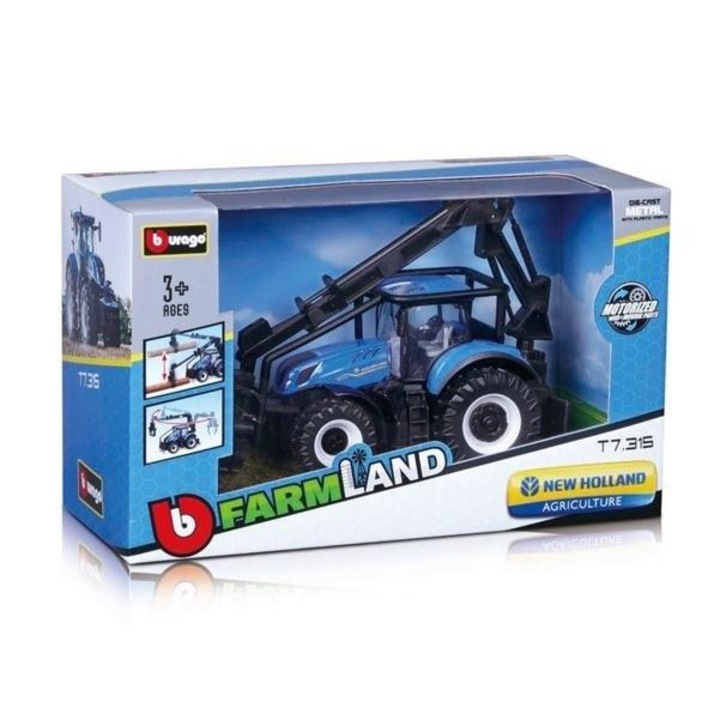 Играчка BBurago Construction Equipment, New Holland T7.315 с товарач, металик, 22x9.5x13cm