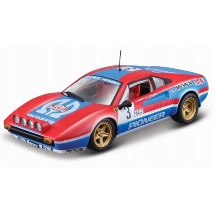 BBurago autó modell, Ferrari 308 GTB 1982, méretarány 1:43, dekoratív vitrinben